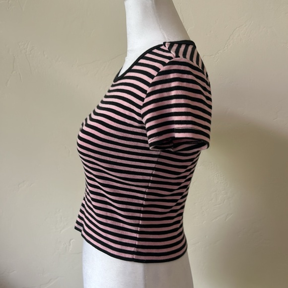 Brandy Melville Scoop Neck Tee. OS. Black and pink striped - Picture 2 of 6